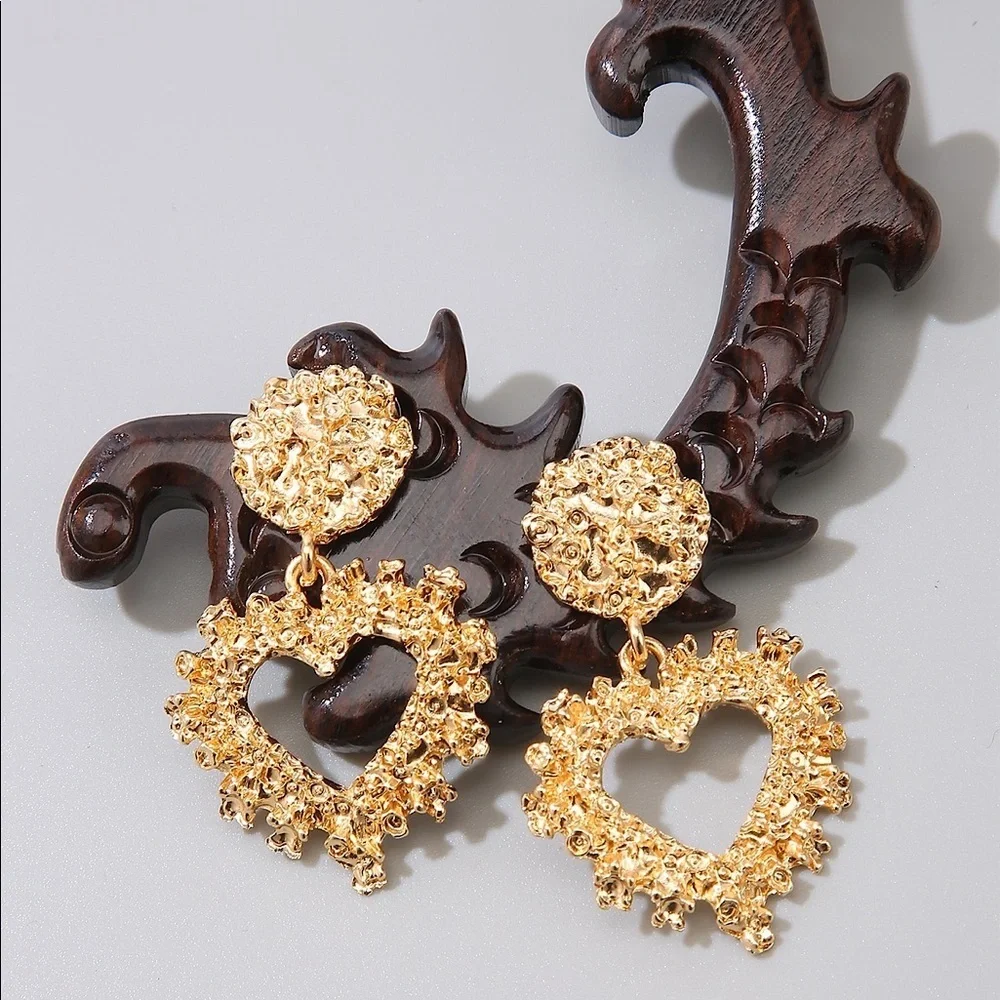 Heart Textured Drop Earrings